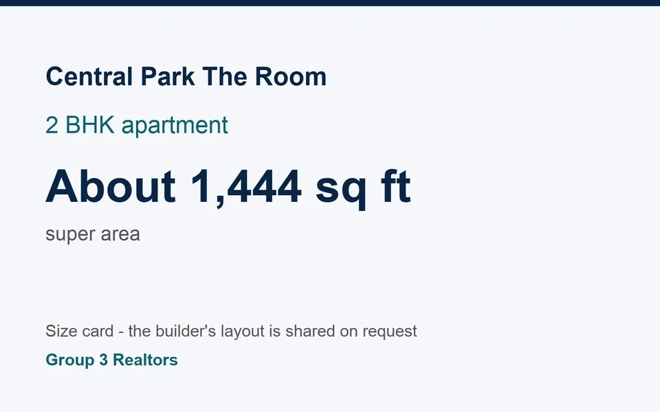 Central Park The Room 2 BHK flat size card, about 1,444 sq ft super area