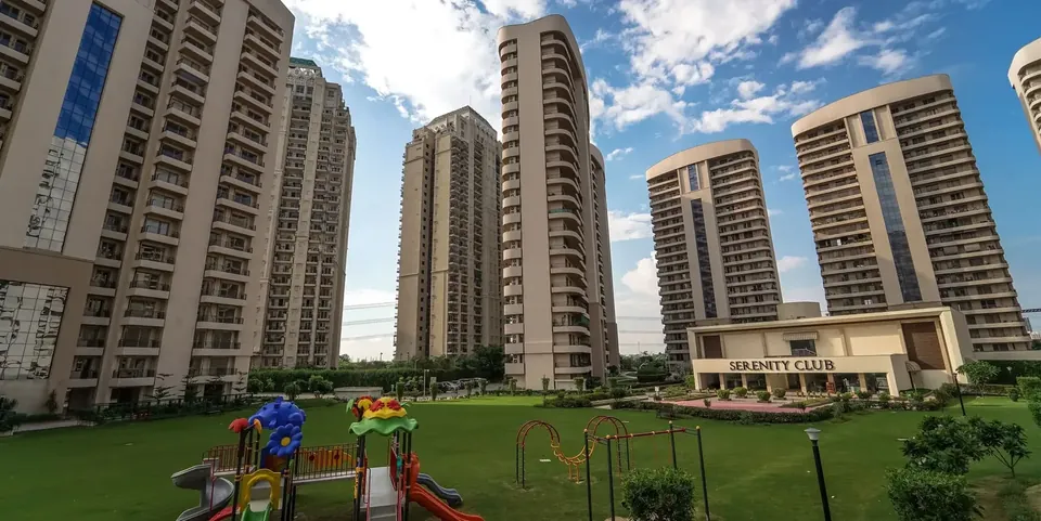 Chintels Serenity completed towers, Serenity Club and central play lawn, Sector 109