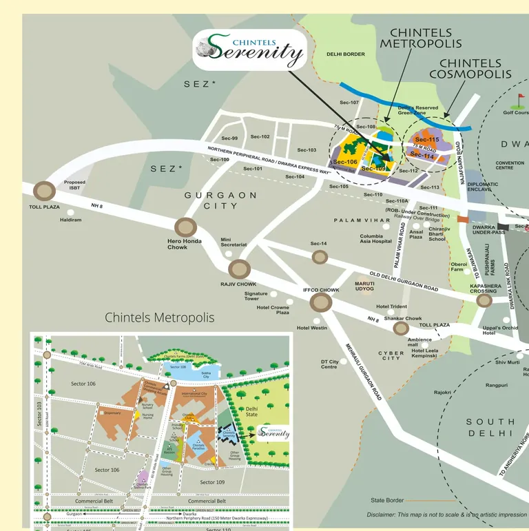Chintels Serenity location map within Chintels Metropolis, Sector 109, near Dwarka Expressway