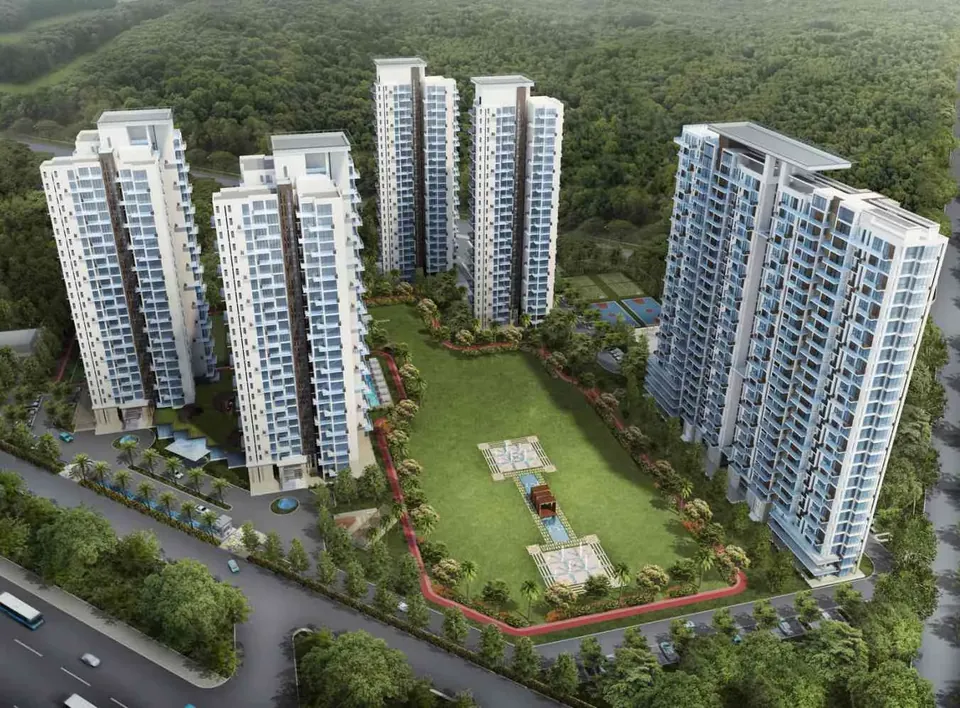 Conscient Heritage Max aerial view of six towers around the central lawn, Sector 102, artist's impression