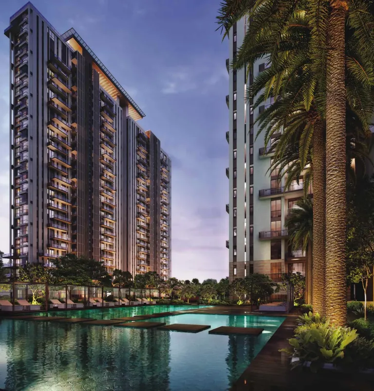 Conscient Heritage Max swimming pool and tower at dusk, artist's impression