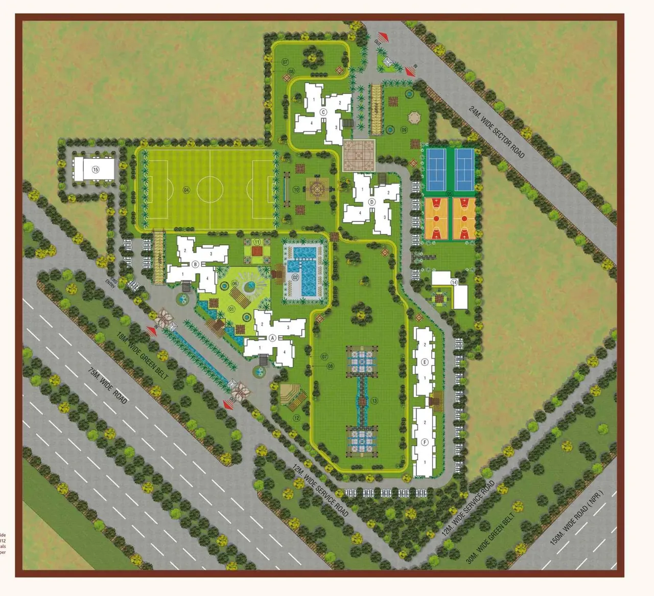 Conscient Heritage Max master plan with towers, football ground, courts and pool