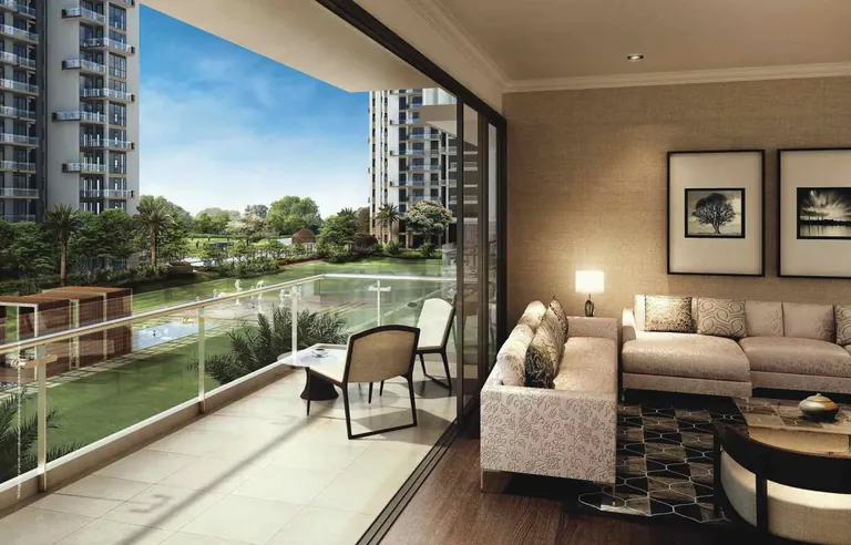 Conscient Heritage Max living room opening to a balcony with lake-garden views, artist's impression