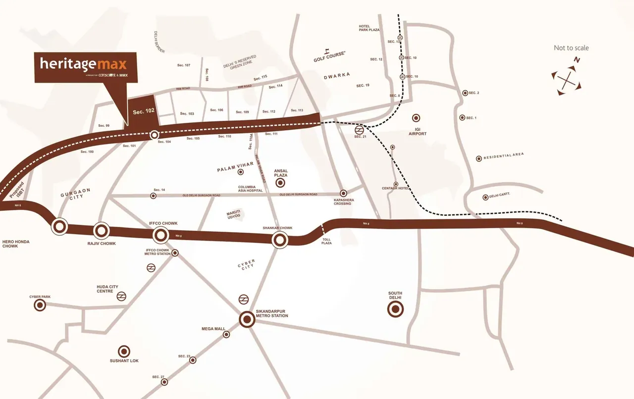 Conscient Heritage Max location map on Dwarka Expressway near Sector 102