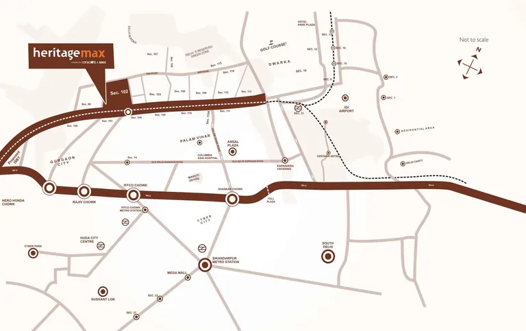 Conscient Heritage Max location map on Dwarka Expressway near Sector 102