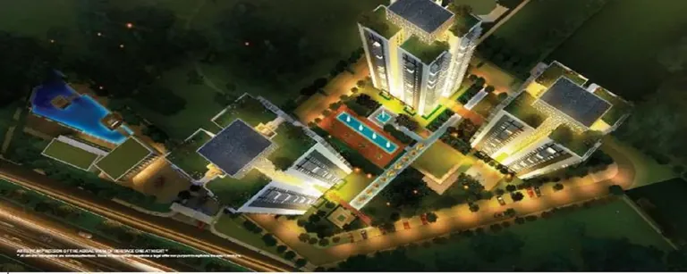 Conscient Heritage One towers and pools from above at night, artist's impression