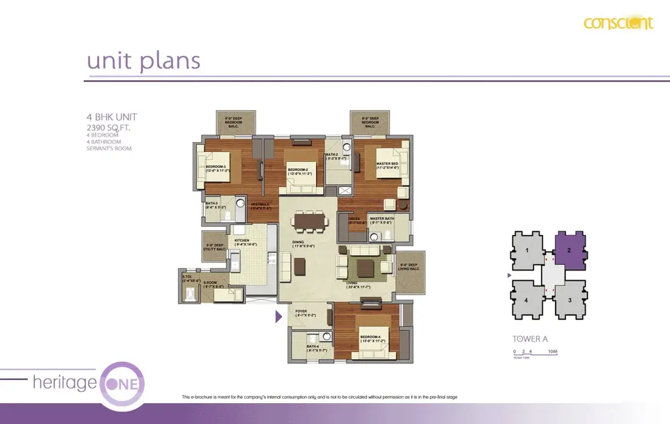 Conscient Heritage One 4 BHK floor plan, 2,390 sq ft