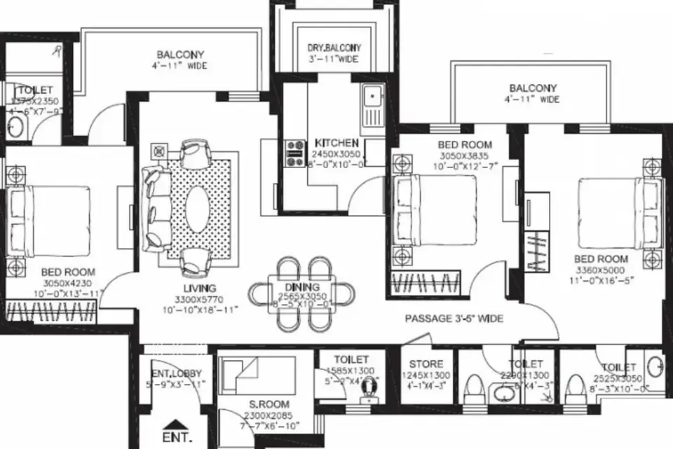 DLF New Town Heights 2 3 BHK floor plan, 1,930 sq ft