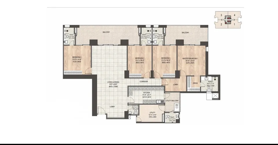 DLF Privana South 4 BHK floor plan, 3,577 sq ft super area
