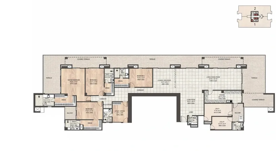 DLF Privana South 4 BHK penthouse floor plan, 5,472 sq ft super area