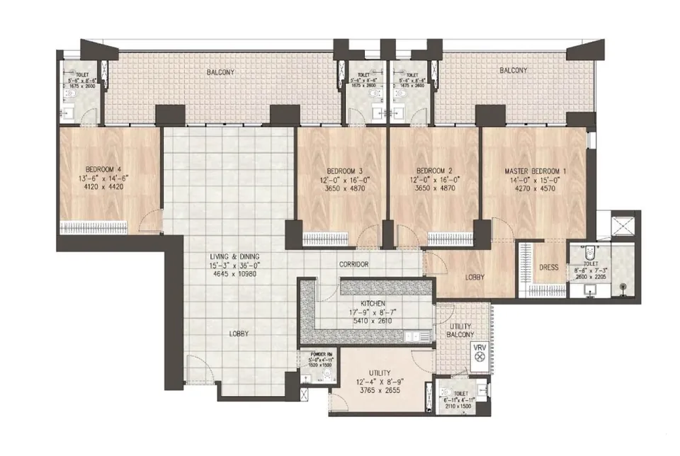 DLF Privana West 4 BHK typical floor plan, 3,500 sq ft super area