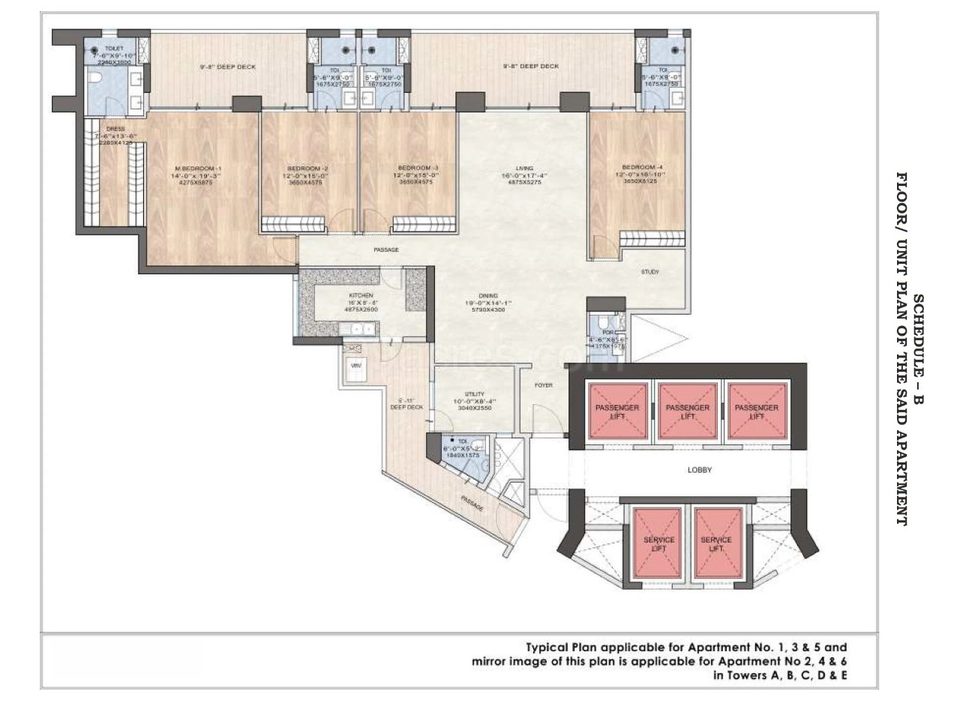 DLF The Arbour 4 BHK flat floor plan, 3,950 sq ft super area