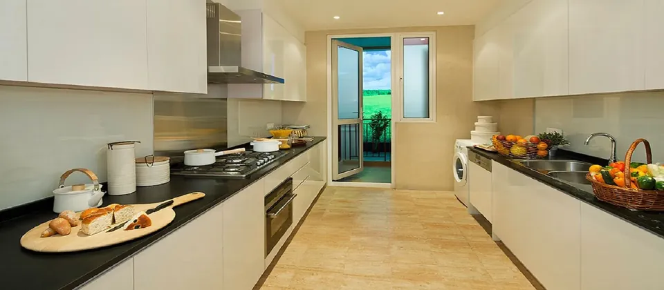 DLF The Crest sample apartment fitted kitchen