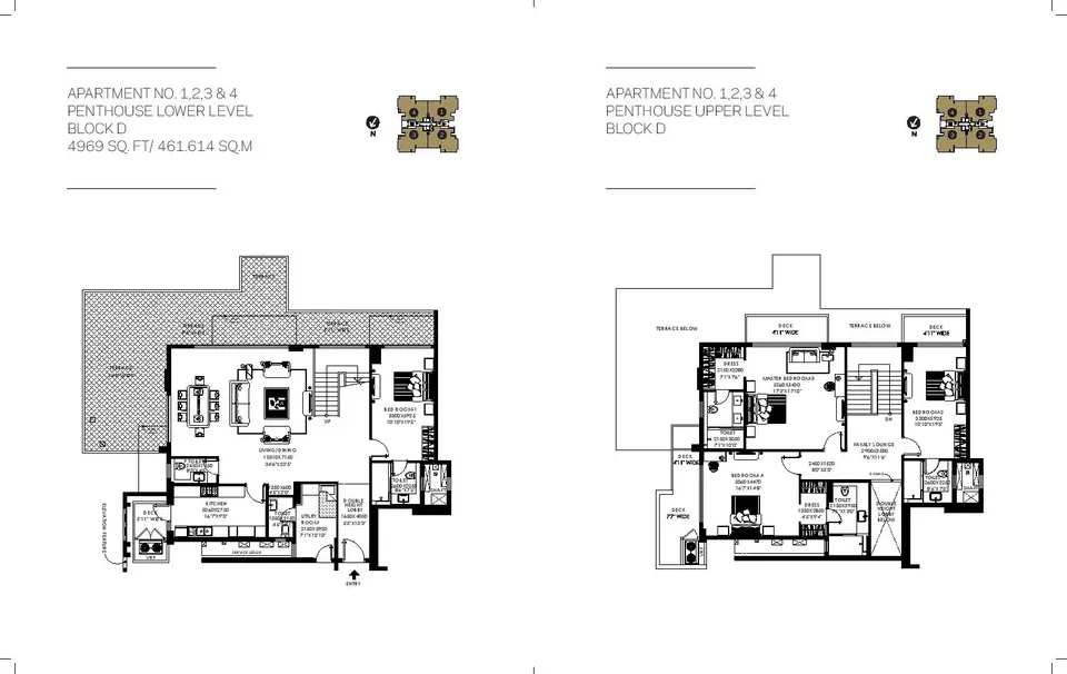 DLF The Crest 3 BHK penthouse floor plan, 4969 sq ft super area