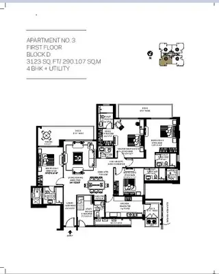 DLF The Crest 4 BHK floor plan, 3123 sq ft super area