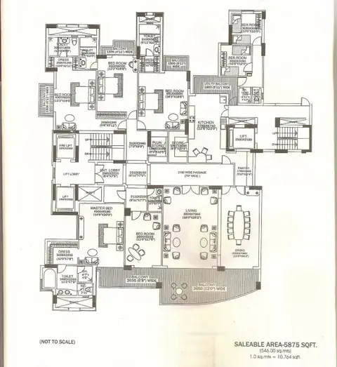 DLF The Magnolias 4 BHK floor plan, 5875 sq ft super area