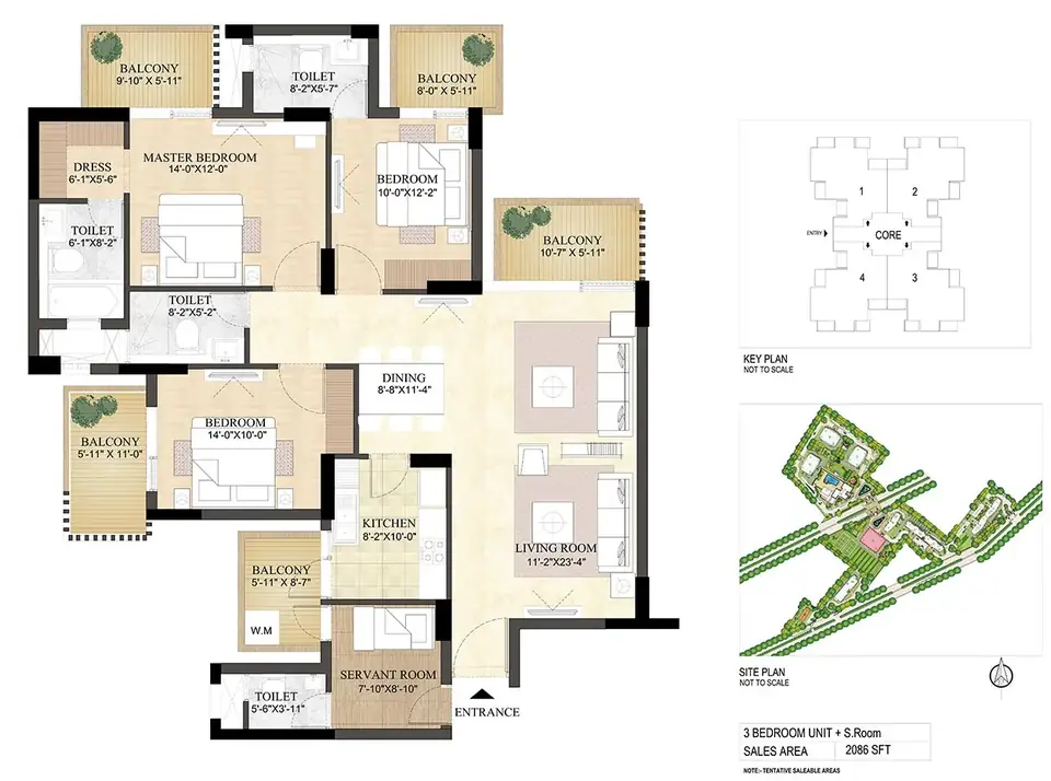 DLF The Primus 3 BHK floor plan, 2,086 sq ft