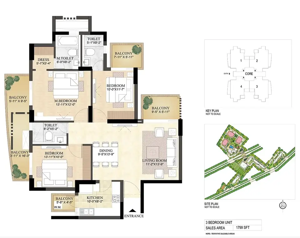 DLF The Primus 3 BHK floor plan, 1,799 sq ft