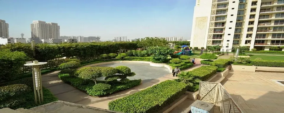 DLF The Summit landscaped podium garden between the towers