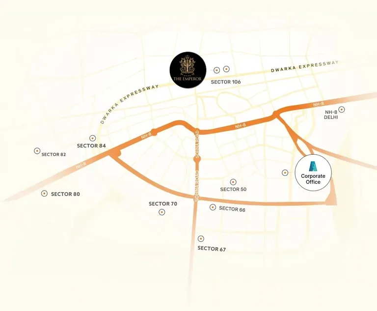 Elan The Emperor location map, Sector 106 on Dwarka Expressway near NH-48