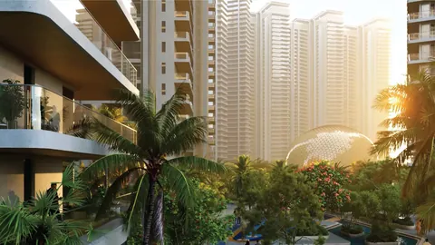 Elan The Emperor towers and landscaped grounds in morning light, artist's impression