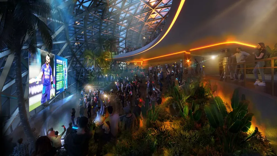 Elan The Presidential amphitheatre with large screen at night, artist's impression