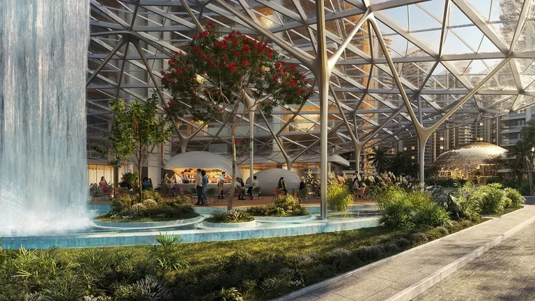 Elan The Presidential garden and water curtain inside the glass dome, artist's impression