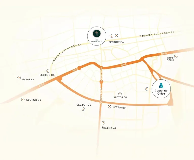 Elan The Presidential location map, Sector 106 on Dwarka Expressway near NH-48