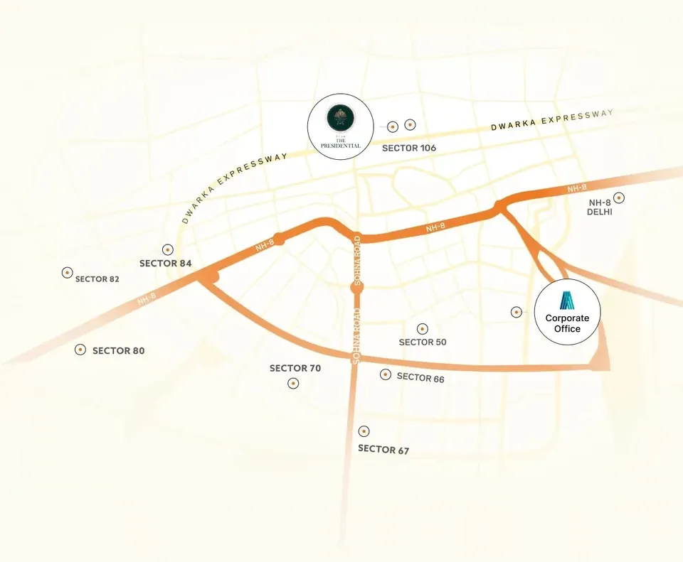 Elan The Presidential location map, Sector 106 on Dwarka Expressway near NH-48