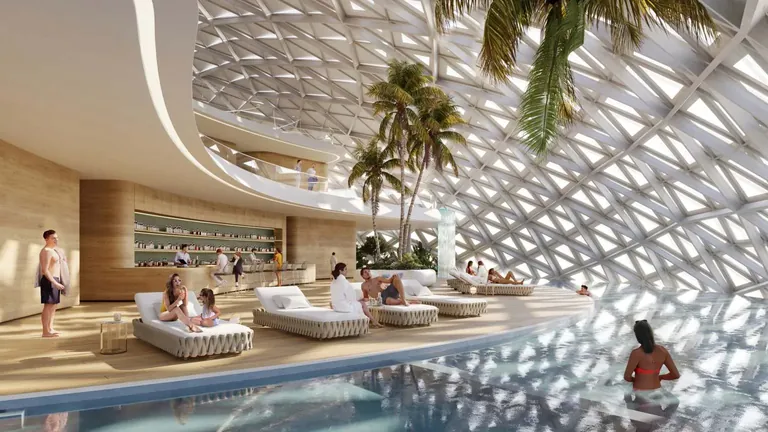 Elan The Presidential pool deck under the clubhouse glass dome, artist's impression