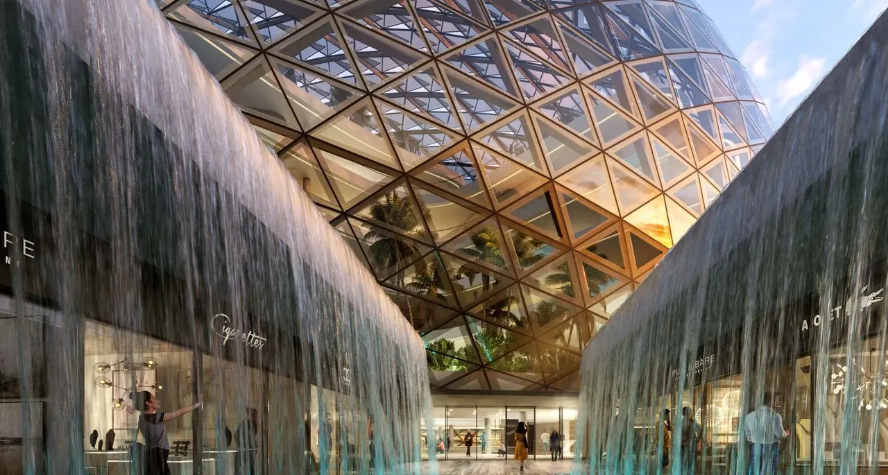 Elan The Presidential retail arcade with water walls under a glass roof, artist's impression