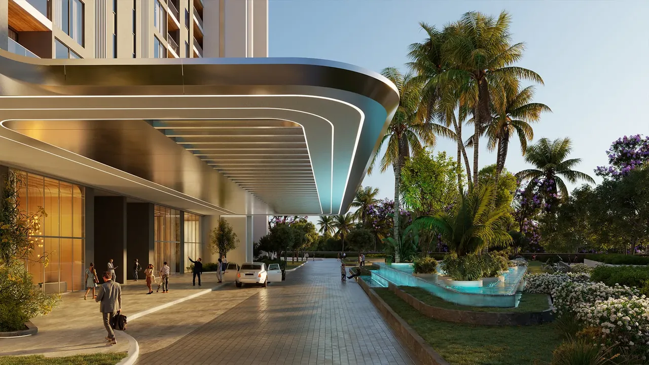 Elan The Presidential tower drop-off canopy and landscaped driveway, artist's impression