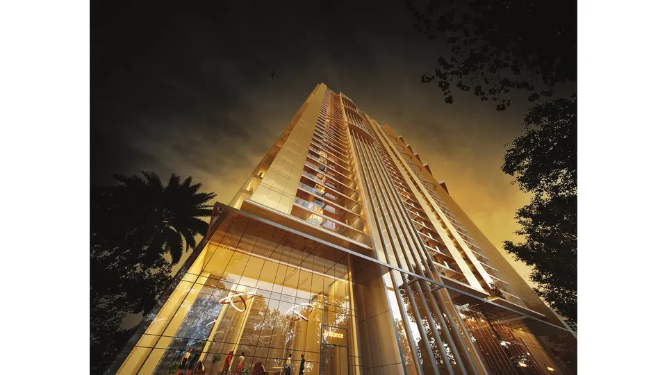 Elan The Statement tower frontage and elevated entrance plinth