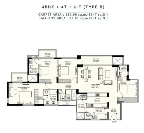 Emaar Amaris 4 BHK floor plan, 1,901 sq ft