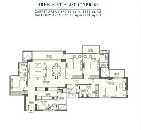 Emaar Amaris 4 BHK floor plan, 2,133 sq ft