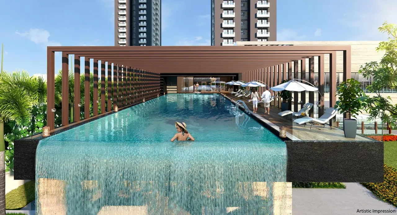 Emaar Digihomes infinity-edge pool under the pergola, artist's impression