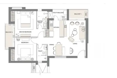 Emaar Digihomes 2 BHK floor plan, 1,508 sq ft