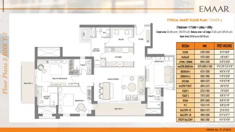 Emaar Digihomes 3 BHK floor plan, 2,567 sq ft