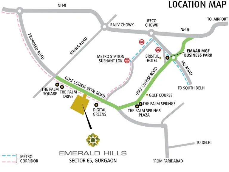 Emaar Emerald Hills location map off Golf Course Extension Road, Sector 65 Gurgaon