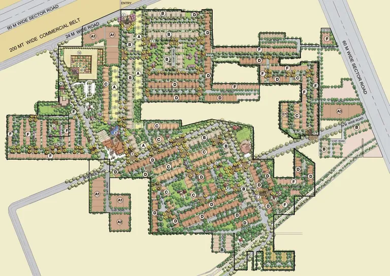 Emaar Emerald Hills master plan showing the plotted and low-rise pockets of Sector 65