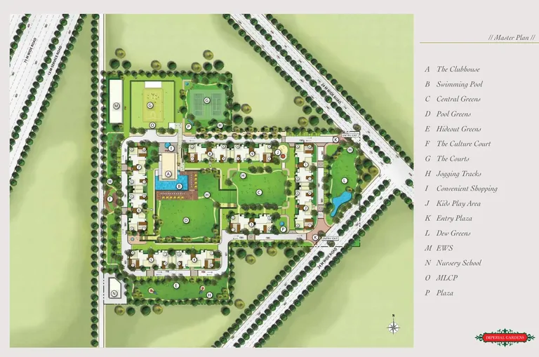 Emaar Imperial Gardens master plan with clubhouse, pool, central greens, courts and jogging track