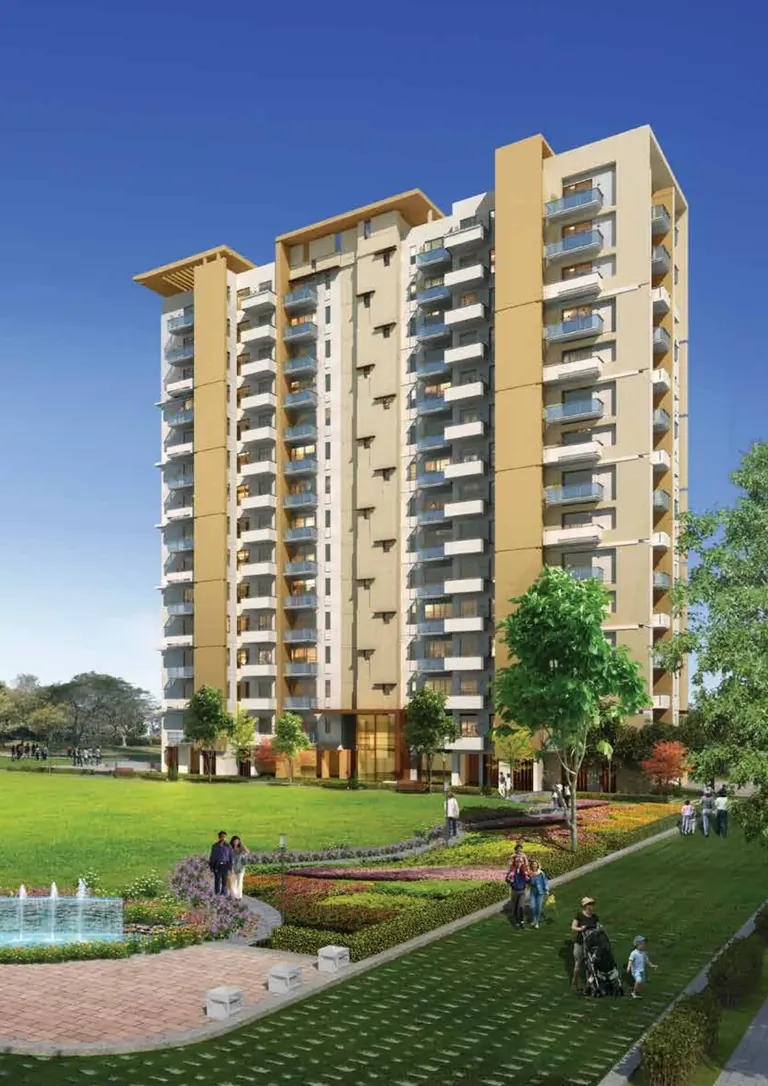 Emaar Imperial Gardens residential tower with landscaped garden in front, artist's impression