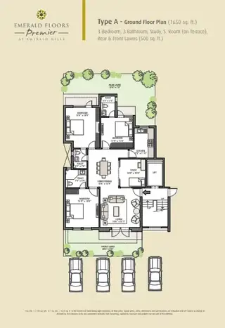 Emaar MGF Emerald Floors Premier 3 BHK builder floor floor plan, 1,650 sq ft