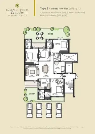 Emaar MGF Emerald Floors Premier 4 BHK builder floor floor plan, 1,975 sq ft