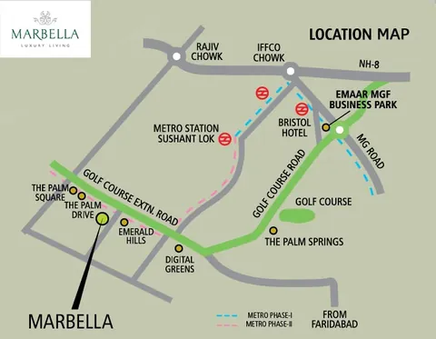 Emaar MGF Marbella Villas location map off Golf Course Extension Road near The Palm Drive