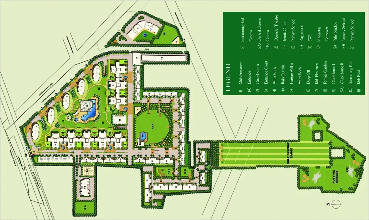 Emaar MGF The Palm Drive master plan showing Sky Terraces, Palm Terraces and the central green