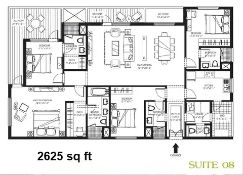 Emaar MGF The Palm Drive 4 BHK apartment floor plan, 2,625 sq ft super area