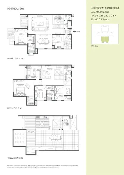 Emaar MGF The Palm Drive 4 BHK penthouse plan 1 of 4, 4,000 sq ft home