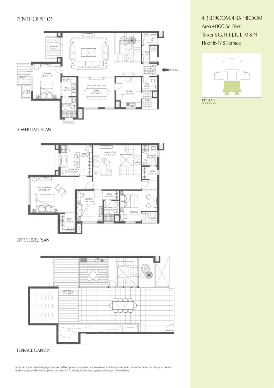 Emaar MGF The Palm Drive 4 BHK penthouse plan 1 of 4, 4,000 sq ft home