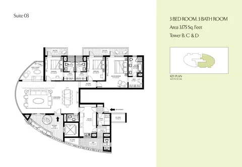 Emaar MGF The Palm Drive Sky Terraces 3 BHK floor plan, 3,175 sq ft